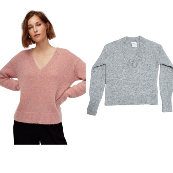 Aritzia Little Moon Snowdrop Alpaca Mohair V-neck Sweater 19.5" Ptp - Picture 1 of 13